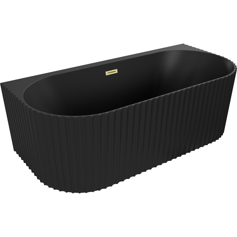 Mexen Sella cadă freestanding de perete canelată 170 x 80 cm, negru mat, preaplin auriu periat - 52711708071-55
