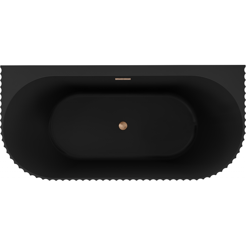 Mexen Sella cada de baie freestanding lângă perete, canelată, 170 x 80 cm, negru mat, preaplin cupru periat - 52711708071-65