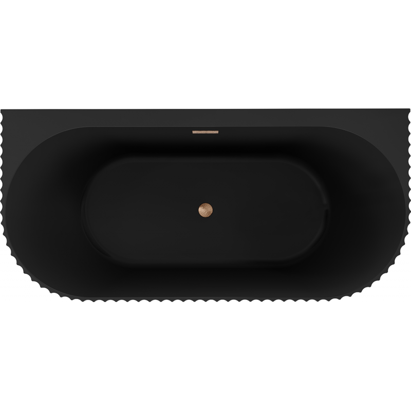 Mexen Sella szabadon álló fal melletti bordázott kád 170 x 80 cm, fekete matt, túlfolyó csiszolt réz - 52711708071-65