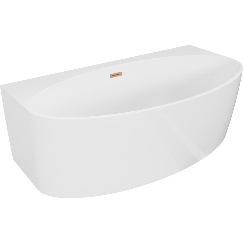 Mexen Bruna szabadon álló fal melletti kád 150 x 82 cm, fényes fehér, matt réz túlfolyó - 52731508200-65