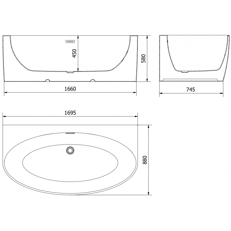 Mexen Bruna cadă de baie freestanding lipită de perete 170 x 88 cm, alb lucios, preaplin alb - 52731708800-20