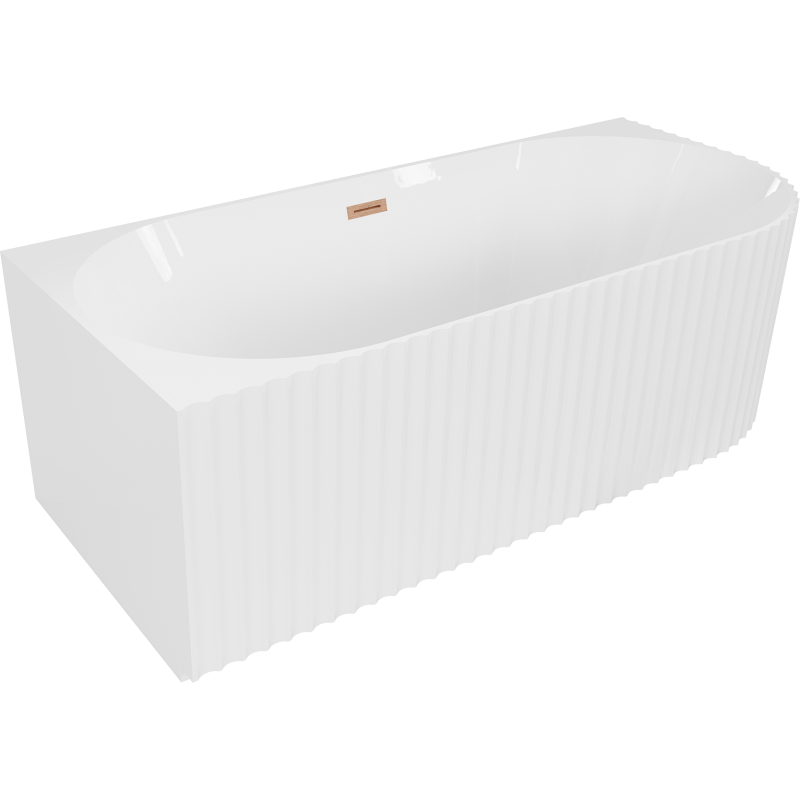 Cadă de colț freestanding Mexen Gia stânga riflată 150 x 75 cm, alb lucios, preaplin aramă periată - 52701507500L-65