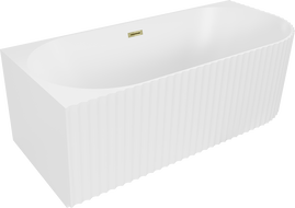Mexen Gia cadă de baie freestanding colțar striat stânga 150 x 75 cm, alb mat, preaplin auriu - 52701507501L-50