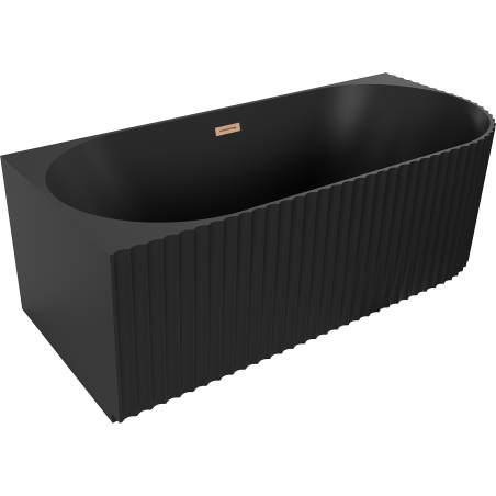 Cadă Mexen Gia freestanding colțar canelat stânga 150 x 75 cm, negru mat, preaplin cupru periat - 52701507571L-65