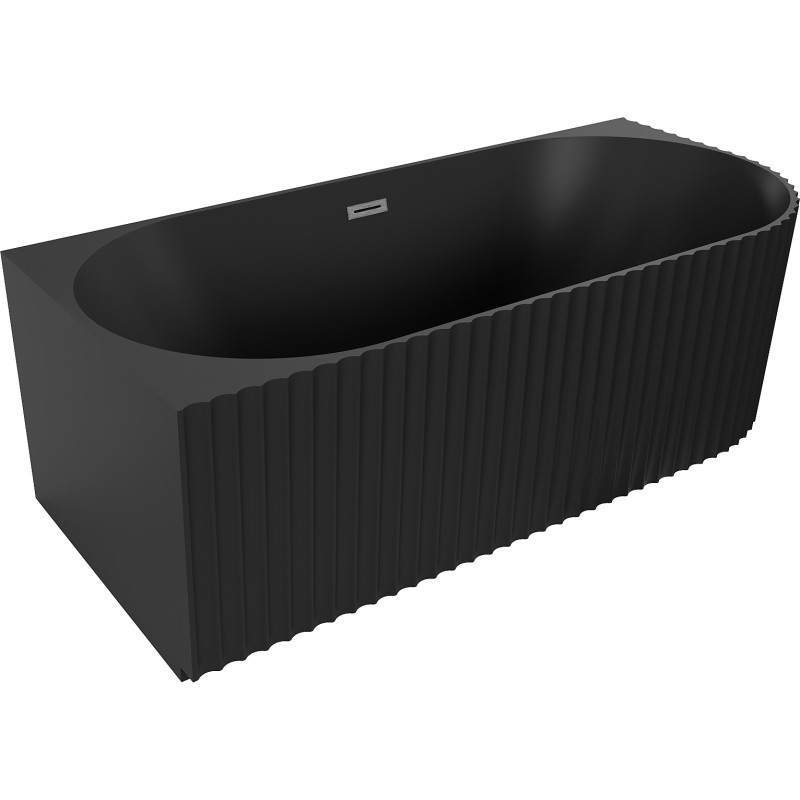 Mexen Gia cadă freestanding colțar canelată stânga 150 x 75 cm, negru mat, preaplin gun gray periat - 52701507571L-66