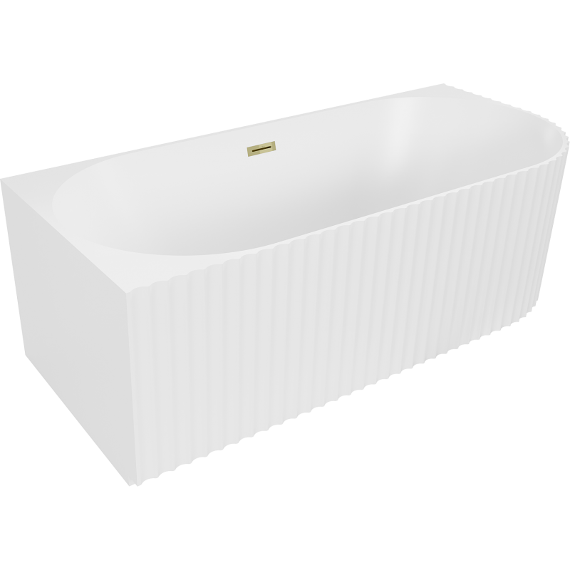Mexen Gia cadă freestanding colțar canelat stânga 170 x 80 cm, alb mat, preaplin auriu - 52701708001L-50