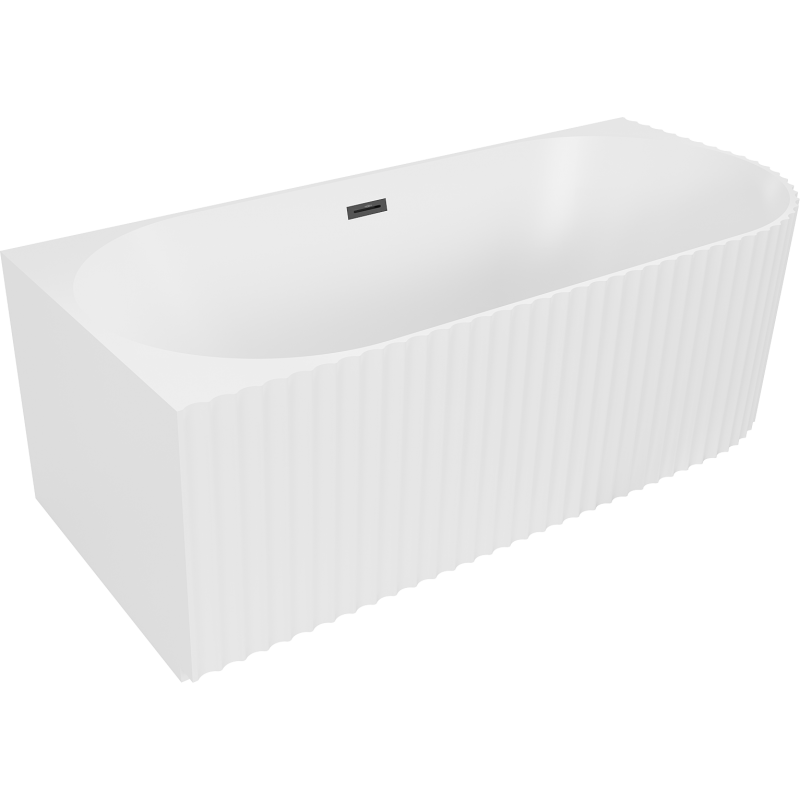 Cadă freestanding colțar nervurat stânga Mexen Gia 170 x 80 cm, alb mat, preaplin negru - 52701708001L-70
