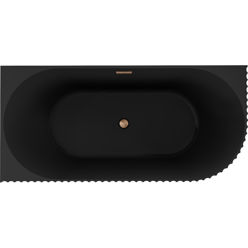 Mexen Gia cadă de baie freestanding colțar canelat stânga 170 x 80 cm, negru mat, preaplin cupru periat - 52701708071L-65
