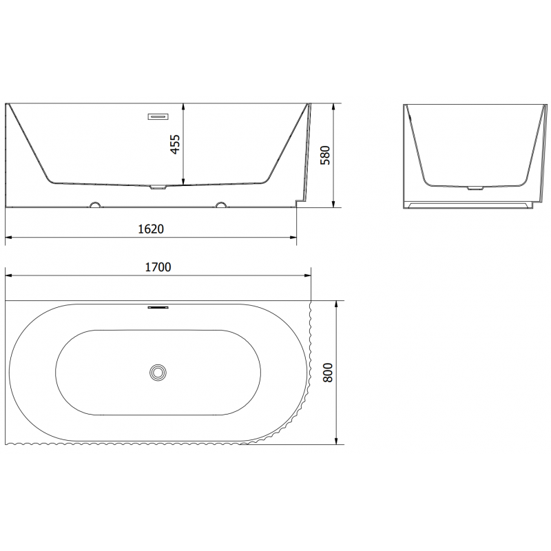 Mexen Gia szabadon álló sarokkád bordázott bal 170 x 80 cm, fekete matt, túlfolyó gun gray kefe - 52701708071L-66