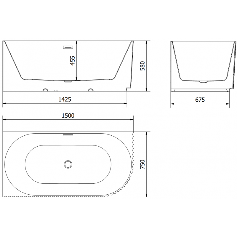 Mexen Gia cadă de sine stătătoare colțar cu caneluri stânga 150 x 75 cm, alb lucios, preaplin gun gray periat - 52701507500L-66