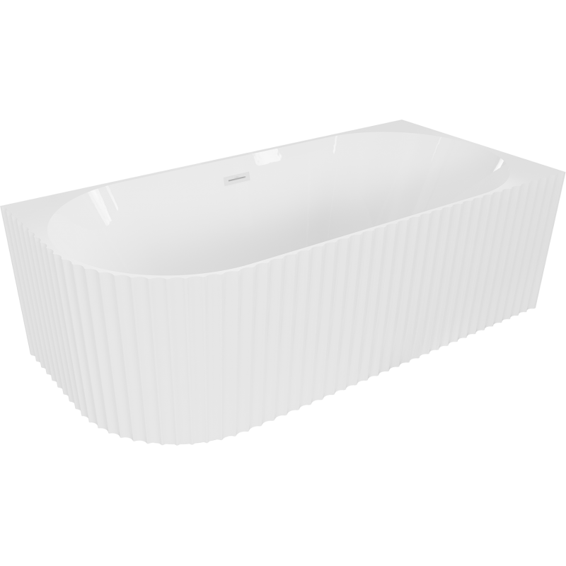 Cadă freestanding colțar Mexen Gia cu striații dreapta 150 x 75 cm, alb lucios, preaplin alb - 52701507500P-20