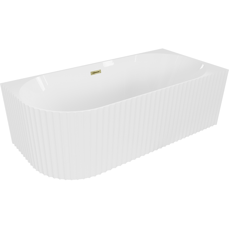 Mexen Gia szabadon álló sarokkád bordázott jobb 150 x 75 cm, fehér fényes, arany túlfolyó - 52701507500P-50