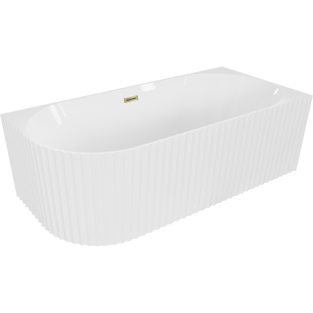 Mexen Gia cada de sine stătătoare pe colț cu caneluri dreaptă 150 x 75 cm, alb lucios, preaplin auriu - 52701507500P-50