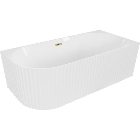 Mexen Gia szabadon álló sarokkád bordázott jobb 150 x 75 cm, fehér fényes, arany túlfolyó - 52701507500P-50