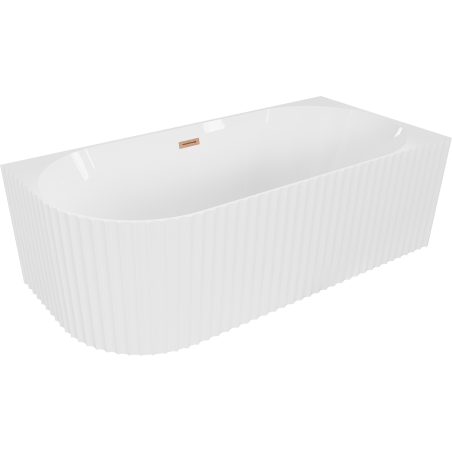 Mexen Gia szabadon álló sarokkád bordázott jobb 150 x 75 cm, fényes fehér, réz túlfolyó - 52701507500P-65