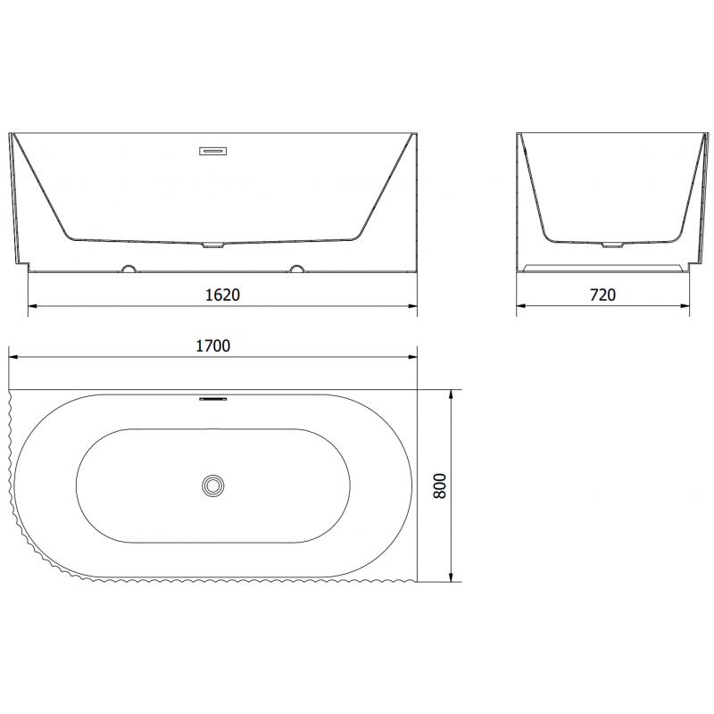Mexen Gia cada de sine stătătoare colțară cu riflaj dreapta 170 x 80 cm, alb mat, preaplin alb - 52701708001P-20