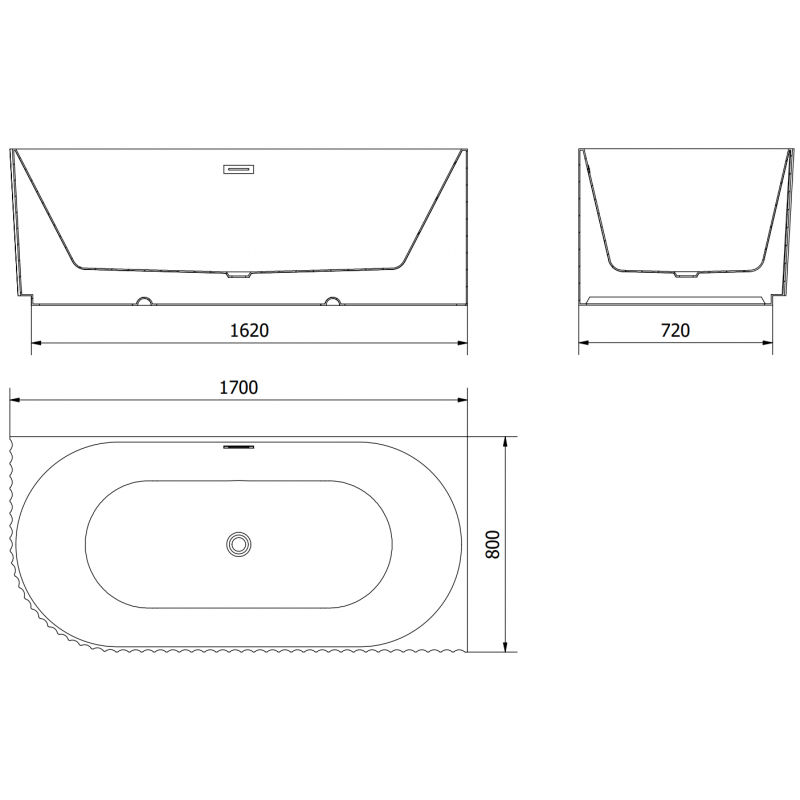 Mexen Gia szabadon álló, sarkos, bordázott jobbos kád 170 x 80 cm, fehér matt, arany szálcsiszolt túlfolyós - 52701708001P-55