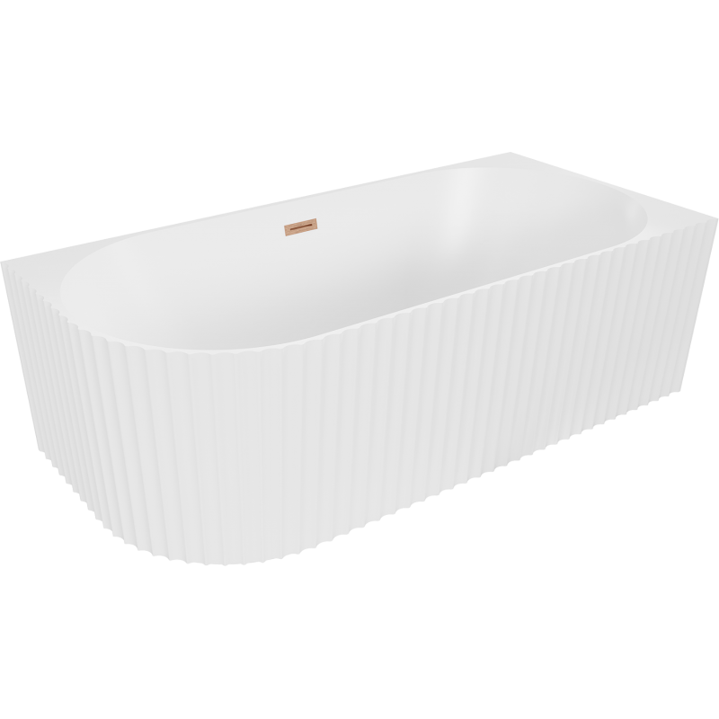 Mexen Gia szabadon álló sarokkádd, bordázott jobb 170 x 80 cm, fehér matt, rézszínű túlfolyó - 52701708001P-65