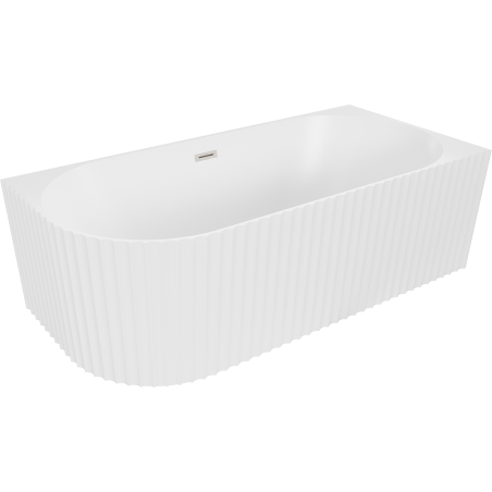 Mexen Gia cadă de baie freestanding de colț canelată dreaptă 170 x 80 cm, alb mat, preaplin nichel periat - 52701708001P-97