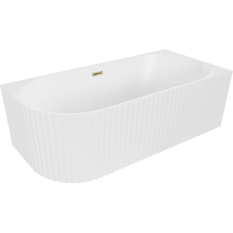 Mexen Gia cadă freestanding colțară canelată dreaptă 150 x 75 cm, alb mat, preaplin auriu - 52701507501P-50