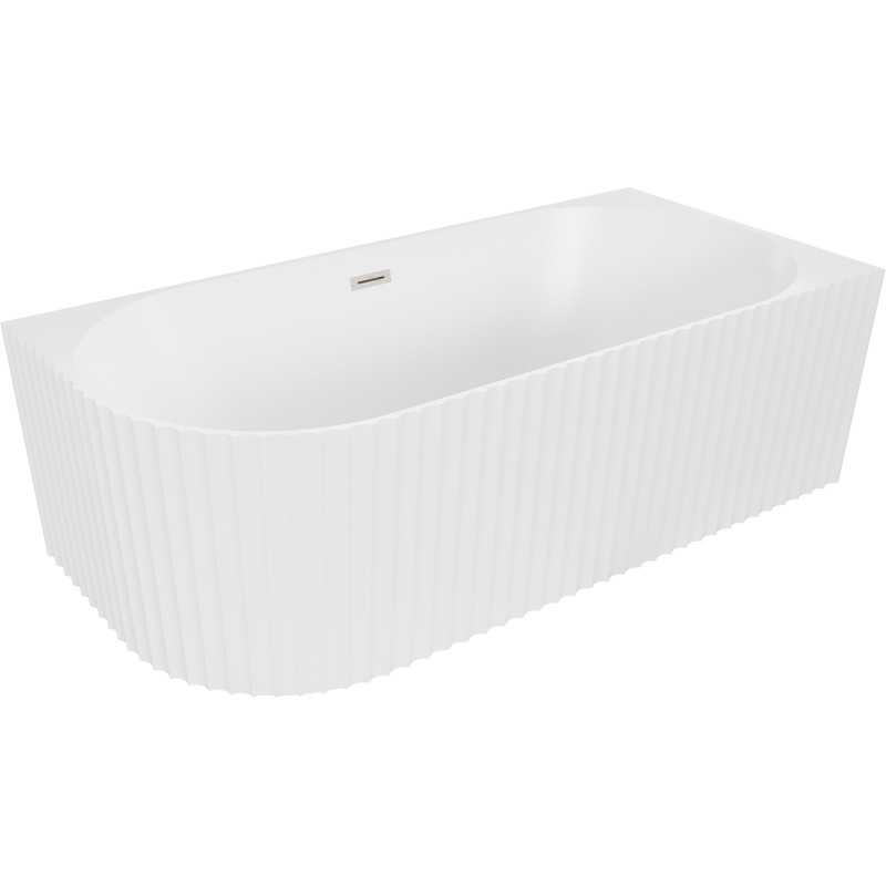 Mexen Gia cadă de baie freestanding colțară cu caneluri dreapta 150 x 75 cm, alb mat, preaplin nichel periat