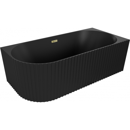 Mexen Gia cadă de baie independentă de colț cu caneluri dreapta 150 x 75 cm, negru mat, preaplin auriu - 52701507571P-50