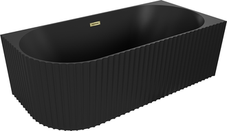 Mexen Gia cadă de baie independentă de colț cu caneluri dreapta 150 x 75 cm, negru mat, preaplin auriu - 52701507571P-50