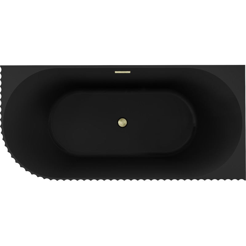 Mexen Gia cadă de baie independentă colț dreaptă, canelată 150 x 75 cm, negru mat, preaplin auriu periat - 52701507571P-55