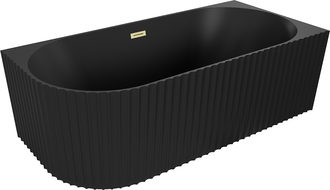 Mexen Gia cadă de colț freestanding canelată dreapta 150 x 75 cm, negru mat, preaplin auriu periat - 52701507571P-55