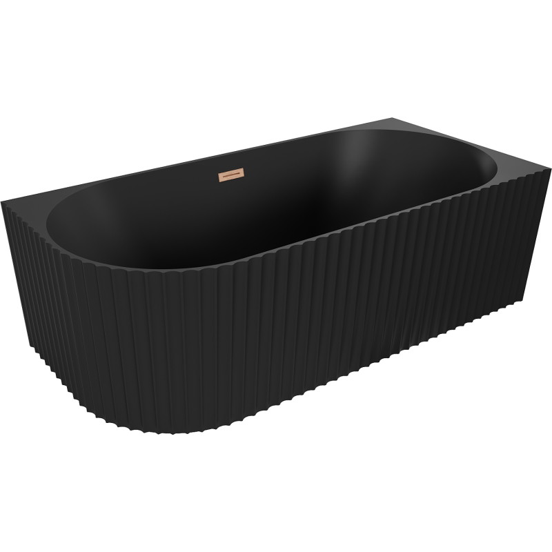 Mexen Gia cada separată colțară canelată dreapta 150 x 75 cm, negru mat, preaplin cupru periat - 52701507571P-65