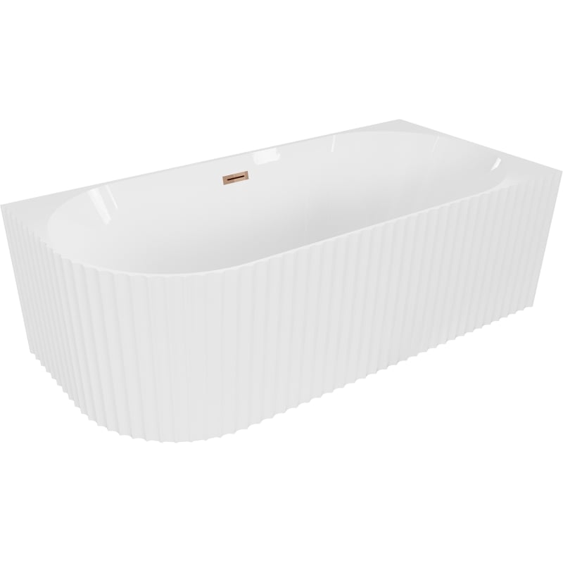 Mexen Gia szabadon álló sarokkád bordázott jobb 170 x 80 cm, fényes fehér, túlfolyó rózsaszín arany - 52701708000P-60