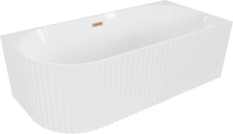 Mexen Gia cadă de baie freestanding colț dreapta cu striații 170 x 80 cm, alb lucios, preaplin cupru periat - 52701708000P-65
