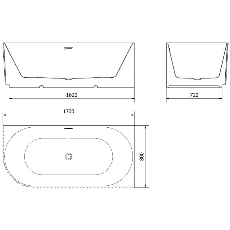 Mexen Gia szabadon álló sarokkád bordázott jobb 170 x 80 cm, fényes fehér, gun gray kefélt túlfolyó - 52701708000P-66
