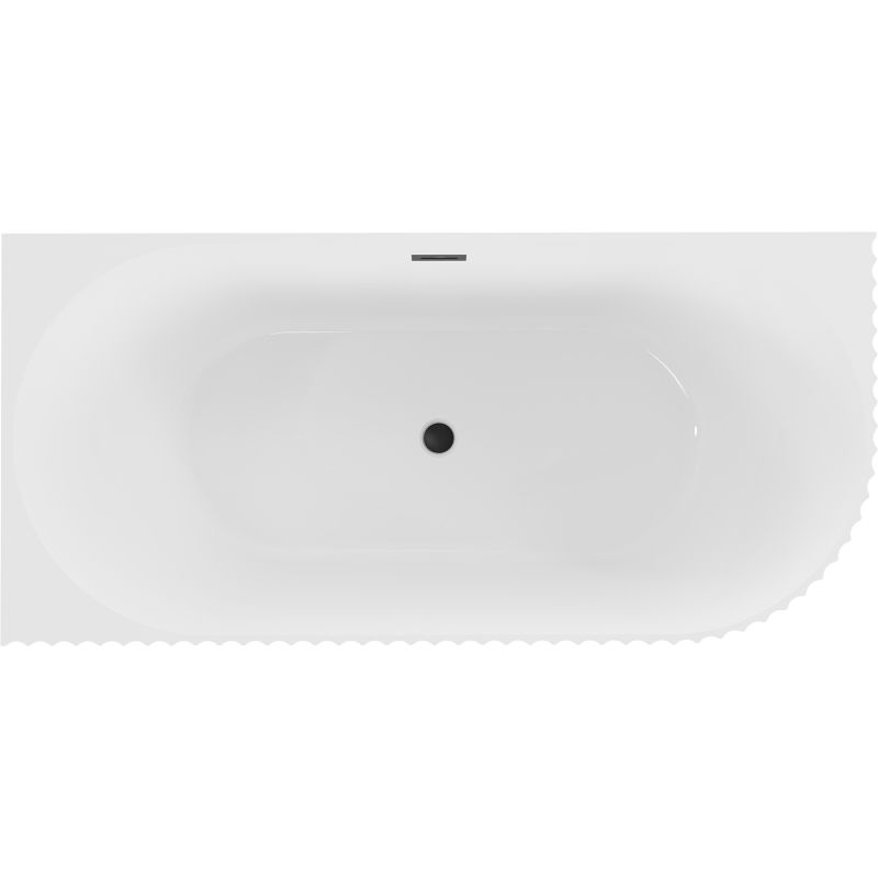 Mexen Gia cadă de baie freestanding colțară cu nervuri dreapta 170 x 80 cm, alb lucios, preaplin negru - 52701708000P-70