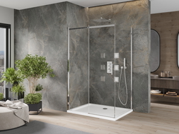 Mexen Omega 100 x 80 cm-es toló zuhanykabin, átlátszó, króm + lapos zuhanytálca - 825-100-080-01-00-4010