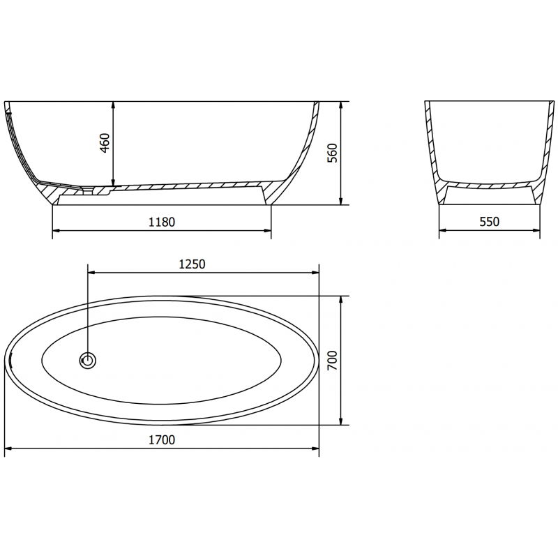 Mexen Prato cadă freestanding din conglomerat 170 x 70 cm, alb mat - 57251707000
