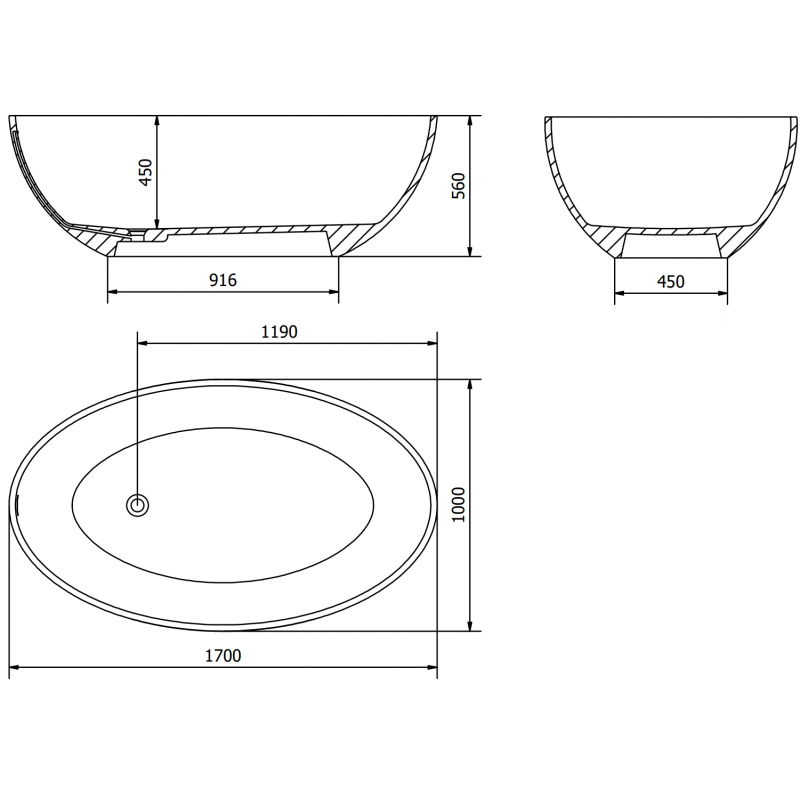 Mexen Prato cadă freestanding din conglomerat 170 x 100 cm, alb mat - 57251701000