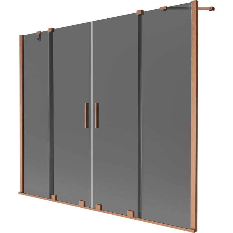 Mexen Velar Duo kétszárnyú, tolózáras 180 x 150 cm-es fürdőkád paraván, grafit, csiszolt réz - 896-180-000-42-65