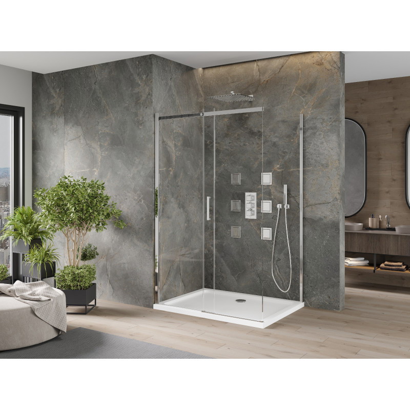 Mexen Omega 110 x 80 cm-es toló zuhanykabin, átlátszó, króm + Flat zuhanytálca - 825-110-080-01-00-4010