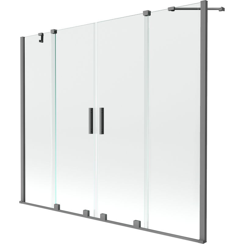 Mexen Velar Duo kétszárnyú fürdőkádparaván, tolóajtós, 180 x 150 cm, átlátszó, gunmetal - 896-180-000-02-95