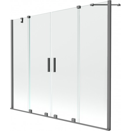 Mexen Velar Kétszárnyas kádparaván, 2-szárnyú tolóajtó, 180 x 150 cm, átlátszó, gun metal - 896-180-000-02-95