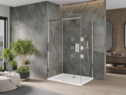 Mexen Omega cabină de duș extensibilă 120 x 70 cm, transparent, Crom + cadă de duș Flat - 825-120-070-01-00-4010