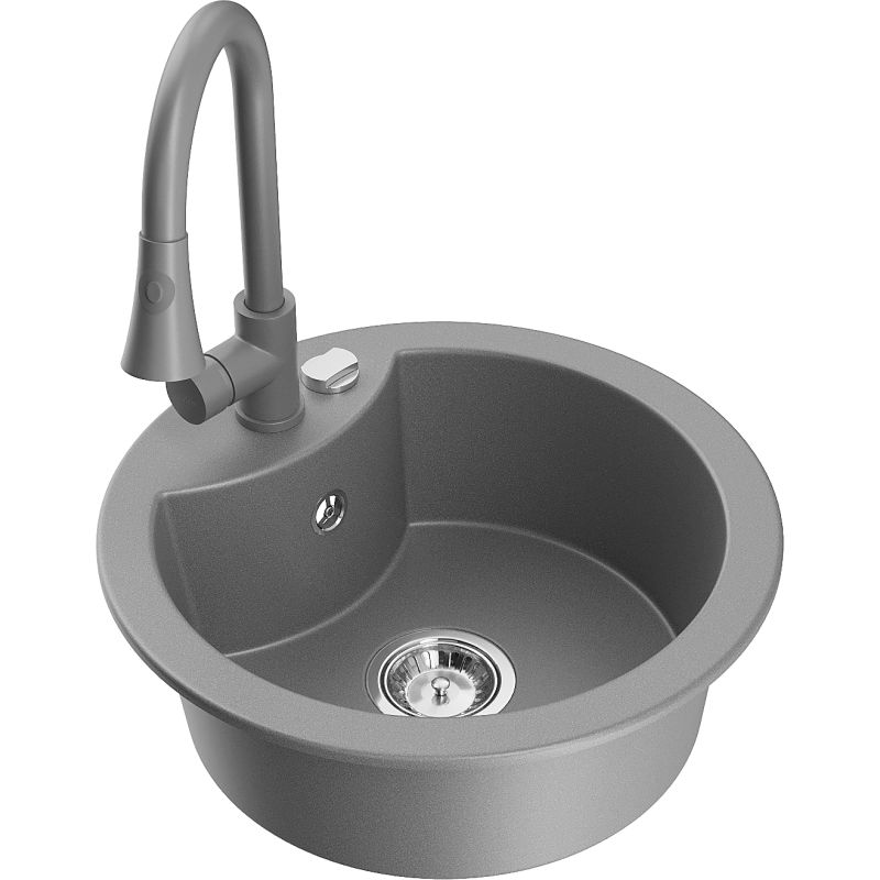 Mexen Diego chiuvetă de bucătărie din granit cu o cuvă și baterie Elia, gri - 6512-71-670101-71