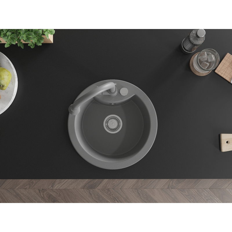 Mexen Diego chiuvetă de bucătărie din granit cu o cuvă și baterie Elia, gri - 6512-71-670101-71