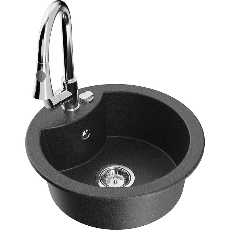 Mexen Diego chiuvetă granit 1-cameră cu baterie bucătărie Elia, negru pătat - 6512-76-670101-00