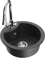 Mexen Diego chiuvetă de granit cu 1 compartiment cu baterie de bucătărie Elia, negru picurat - 6512-76-670101-00