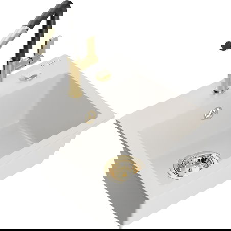 Mexen Milo egy tálcás gránit mosogatótálca Flora konyhai csappal, fehér - 6505-20-670401-57-G