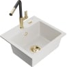 Mexen Milo chiuvetă de granit cu 1 compartiment și baterie de bucătărie Flora, alb - 6505-20-670401-57-G