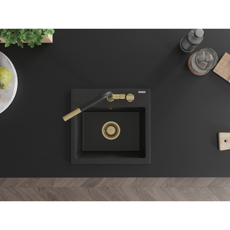 Mexen Milo chiuvetă granit 1-cu grâu cu baterie de bucătărie Flora, negru/metalic argintiu - 6505-73-670401-57-G