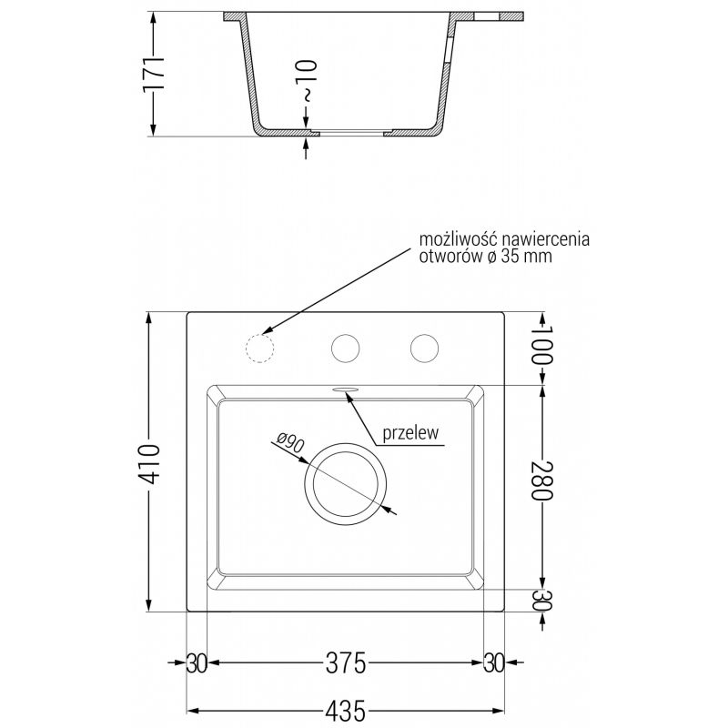 Mexen Milo 1-medencés gránit mosogató Flora konyhai csappal, fekete - 6505-77-670401-07-B